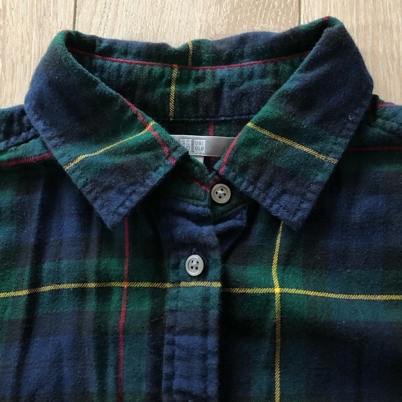 Uniqlo Plaid Flannel Button Up Shirt in Navy & Green Size S - Picture 4 of 11